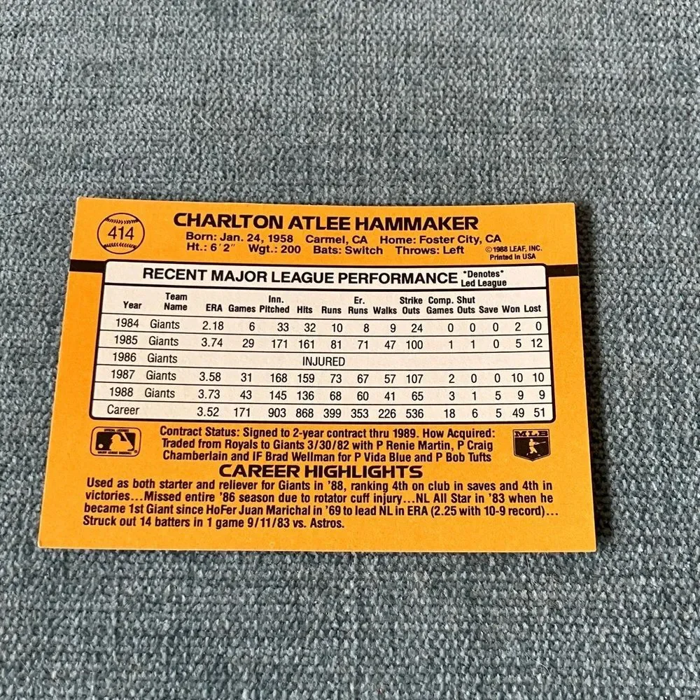 1989 Donruss San Francisco Giants Baseball Card Trading Card